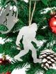 set of 4 bigfoot christmas ornaments - metal sasquatch signs for hanging on tree with burlap ribbon logo