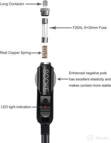 img 2 attached to 🔌 SCCKE 3FT 14WG 12V Cigarette Lighter Plug to SAE Quick Release Adapter Extension Charging Cable: Enhanced with 20A Fuse & LED Light