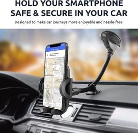 img 2 attached to 🚗 Black Car Phone Mount with Long Arm and 360 Degree Rotation - Olixar Suction Cup Phone Holder for Car, Universal Fit for iPhone, Samsung, and All Devices