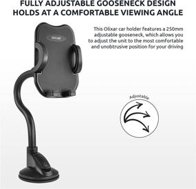 img 1 attached to 🚗 Black Car Phone Mount with Long Arm and 360 Degree Rotation - Olixar Suction Cup Phone Holder for Car, Universal Fit for iPhone, Samsung, and All Devices