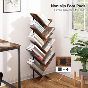 img 2 attached to HOOBRO Tree Bookshelf, 9-Tier Bookcase Wooden Shelves, Floor Standing Storage Rack, For Display Of CDs, Books In Living Room, Home Office, Rustic Brown BF08SJ01