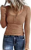 women's ribbed knit henley t-shirt with button down design, slim fit, and scoop neckline logo