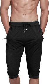 img 4 attached to TBMPOY Men'S Cotton Running Capri Shorts With Zipper Pockets - Breathable Below Knee Gym Jogger