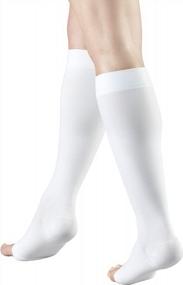 img 1 attached to Truform 20-30 MmHg Compression Stockings - Knee High Length, Open Toe, White, Medium For Men & Women