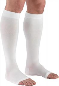 img 4 attached to Truform 20-30 MmHg Compression Stockings - Knee High Length, Open Toe, White, Medium For Men & Women