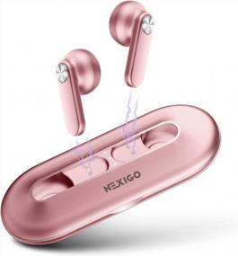 img 4 attached to NexiGo Air T2 (Gen 2) Ultra-Thin Wireless Earbuds, Qualcomm QCC3040, Bluetooth 5.2, 4-Mic CVC 8.0 Noise Cancelling For Clear Calls, Volume Control, AptX, 28H Playtime, IPX5, Rose Gold