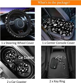 img 3 attached to Set of 6 Gothic Cat Moon Steering Wheel Covers for Women | Skull Witchy Witch Car Accessories | Microfiber Universal 15 Inch Breathable Non-Slip Odorless Steering Wheel Protectors