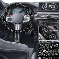 set of 6 gothic cat moon steering wheel covers for women | skull witchy witch car accessories | microfiber universal 15 inch breathable non-slip odorless steering wheel protectors логотип