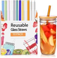 🥤 [pack of 10] durable glass straws - 9" x 10mm eco-friendly multicolor reusable drinking straws with 2 cleaning brushes for coffee, milkshakes, juice drinks logo