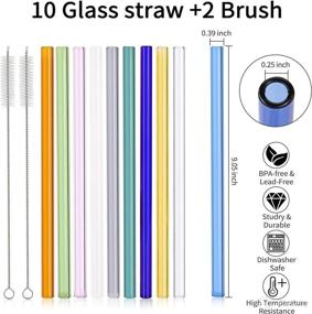 img 3 attached to 🥤 [Pack of 10] Durable Glass Straws - 9" x 10mm Eco-friendly Multicolor Reusable Drinking Straws with 2 Cleaning Brushes for Coffee, Milkshakes, Juice Drinks