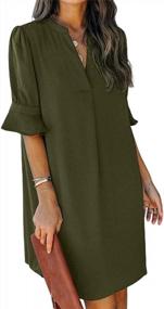img 4 attached to Chic And Comfy: QACOHU Women'S V-Neck Ruffle Short Sleeve Summer Dress In A Solid Hue