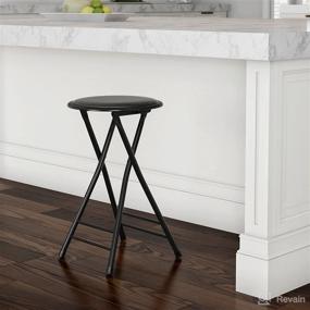 img 3 attached to 🪑 Black 24-Inch Counter Height Bar Stool – Backless Folding Chair with 300lb Capacity for Kitchen, Recreation Room, or Game Room by Trademark Home - Set of 1