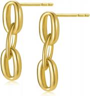18k gold plated long link chain dangle earrings for women girls - fashion unique jewelry symmetrical drop studs logo