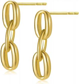 img 4 attached to 18K Gold Plated Long Link Chain Dangle Earrings For Women Girls - Fashion Unique Jewelry Symmetrical Drop Studs