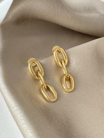 img 1 attached to 18K Gold Plated Long Link Chain Dangle Earrings For Women Girls - Fashion Unique Jewelry Symmetrical Drop Studs