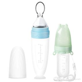 img 4 attached to 🍼 Termichy Silicone Baby Food Feeder Set with Pacifier and Spoon for Easy Infant Feeding - Blue Set