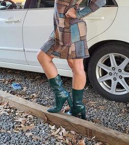 img 2 attached to Stylish Women'S Chunky Heel Mid-Calf Boots With Snakeskin And Crocodile Patterns For Easy Pull-On