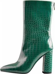 img 4 attached to Stylish Women'S Chunky Heel Mid-Calf Boots With Snakeskin And Crocodile Patterns For Easy Pull-On