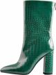 stylish women's chunky heel mid-calf boots with snakeskin and crocodile patterns for easy pull-on logo
