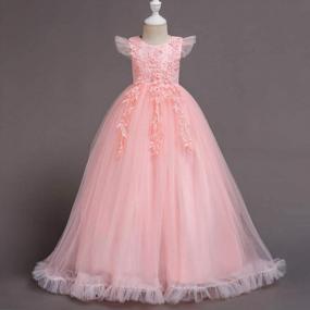img 2 attached to Flower Girls Lace Long Dress Bridesmaid Wedding Pageant Party Maxi Dresses Kids Prom Communion Puffy Tulle Ball Gowns
