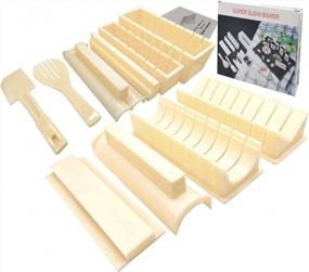 img 4 attached to Deluxe 10-Pack Antallcky Plastic Sushi Maker Kit With 8 Rice Roll Mold Shapes, Fork Spatula, And DIY Home Sushi Making Tools