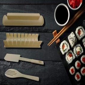 img 3 attached to Deluxe 10-Pack Antallcky Plastic Sushi Maker Kit With 8 Rice Roll Mold Shapes, Fork Spatula, And DIY Home Sushi Making Tools