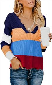 img 2 attached to Stylishly Ripped: Women'S V-Neck Cropped Sweater With Long Sleeves And Knitted Distress Design