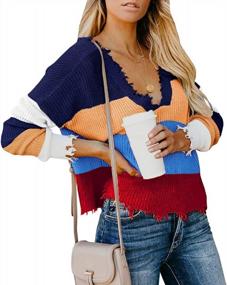 img 4 attached to Stylishly Ripped: Women'S V-Neck Cropped Sweater With Long Sleeves And Knitted Distress Design
