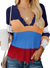 img 3 attached to Stylishly Ripped: Women'S V-Neck Cropped Sweater With Long Sleeves And Knitted Distress Design