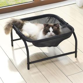 img 4 attached to JUNSPOW Cat Bed: Spacious and Sturdy Square Hammock for Large Felines - Easy Assembly, Detachable & Washable - Ideal for Indoor and Outdoor Use (Dark Gray)