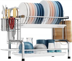 img 4 attached to GSlife Stainless Steel Dish Drying Rack Rustproof 2 Tier Dish Rack For Kitchen Counter With 3 Drainboards, Tiered Dish Drainer With Utensils Holder,Cutting Board Holder, Silver