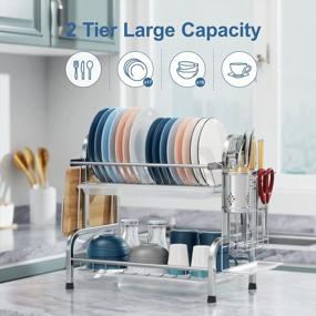 img 3 attached to GSlife Stainless Steel Dish Drying Rack Rustproof 2 Tier Dish Rack For Kitchen Counter With 3 Drainboards, Tiered Dish Drainer With Utensils Holder,Cutting Board Holder, Silver