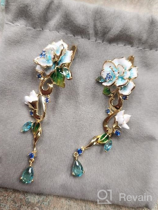 img 1 attached to Stunning and Chic: Santuzza Brown Flower Enamel Dangle Earrings in 925 Sterling Silver with Sparkling Cubic Zirconia Drops review by Megan Smith
