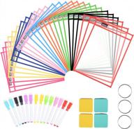 30-pack infun oversized dry erase pockets with markers, erasers, and rings - multicolored reusable sleeves for classroom organization and teaching supplies logo