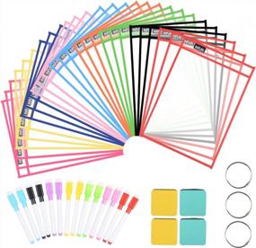 img 4 attached to 30-Pack INFUN Oversized Dry Erase Pockets With Markers, Erasers, And Rings - Multicolored Reusable Sleeves For Classroom Organization And Teaching Supplies