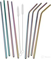 🌈 mind reader stainless steel set: reusable, durable drinking straws - 8 pack with cleaning brushes, rainbow design - one size logo