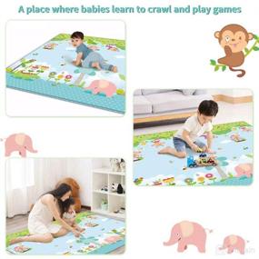 img 3 attached to Baby Care Play Mat: Non-Toxic, 🐒 Cushioned & Waterproof | Toddler Monkey Pattern 78×70.2in