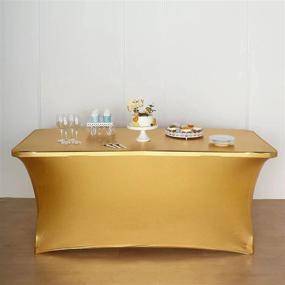img 2 attached to Gold 6FT Metallic Rectangular Spandex Table Cover For Weddings, Kitchens & Dining Events - Efavormart