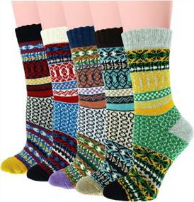 img 4 attached to YZKKE Women'S Vintage Winter Wool Crew Socks - 5-Pack Of Soft, Thick, And Warm Knit Socks In Multicolor - One Size Fits All