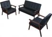 mid century 1 loveseat sofa, 2 accent chairs set - modern wood arm couch & chair living room furniture sets (8428 black) logo