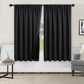 img 4 attached to WONTEX Blackout Curtains With Thermal Insulation - Noise Reducing And Sun Blocking Window Panels For Bedroom And Living Room, Set Of 2, 52 X 63 Inch, Black