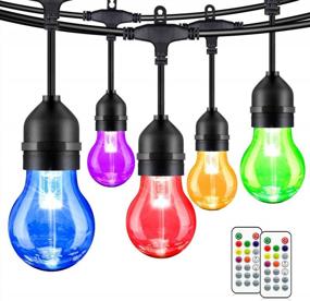 img 4 attached to 2-Pack 48FT RGB Outdoor String Lights, Dimmable Multicolor LED Patio Lights With 30+5 Shatterproof Plastic Bulbs, Remote Control IP65 Waterproof Commercial Light String For Backyard, Garden, Party