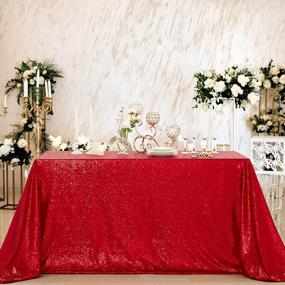img 4 attached to Red Sequin Tablecloth - 60X102In Rectangle Fabric Linen For Christmas Wedding Decoration