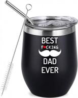 cheers to the best dad ever: stainless steel vacuum insulated wine glass tumbler with lid and straw logo