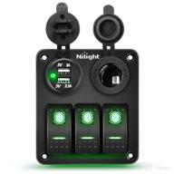 nilight 3 gang rocker switch panel: usb charger, cigar lighter, 12v 24v toggle switch - green glow, cars rvs trucks - 2 year warranty logo