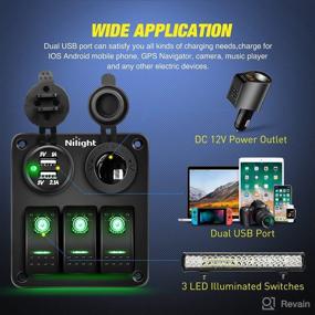 img 2 attached to Nilight 3 Gang Rocker Switch Panel: USB Charger, Cigar Lighter, 12V 24V Toggle Switch - Green Glow, Cars Rvs Trucks - 2 Year Warranty