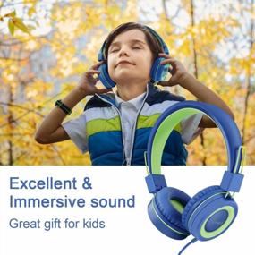 img 1 attached to LORELEI X2 Kids On-Ear Headphones With Microphone, Lightweight Folding Stereo Bass & 1.5M Cord For School Trip Airplane (Blue-Green)