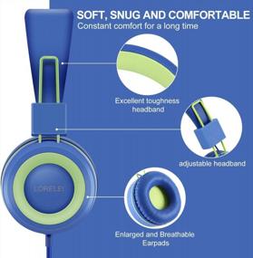 img 3 attached to LORELEI X2 Kids On-Ear Headphones With Microphone, Lightweight Folding Stereo Bass & 1.5M Cord For School Trip Airplane (Blue-Green)