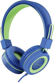 img 4 attached to LORELEI X2 Kids On-Ear Headphones With Microphone, Lightweight Folding Stereo Bass & 1.5M Cord For School Trip Airplane (Blue-Green)