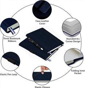 img 1 attached to Блокнот Dotted Journal Bullet с держателем для ручек, 5,25 x 8,25 дюйма, кожаный чехол, бумага премиум-класса 100 г/м² (синий, точечная сетка)